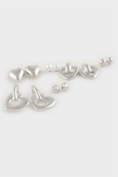Woman 6 Piece Heart Silver Earrings