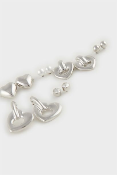 Woman 6 Piece Heart Silver Earrings