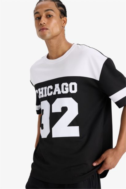 DeFactoFit Oversize Fit Crew Neck Printed Sports T-Shirt