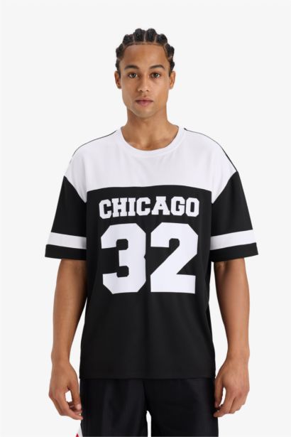 DeFactoFit Oversize Fit Crew Neck Printed Sports T-Shirt