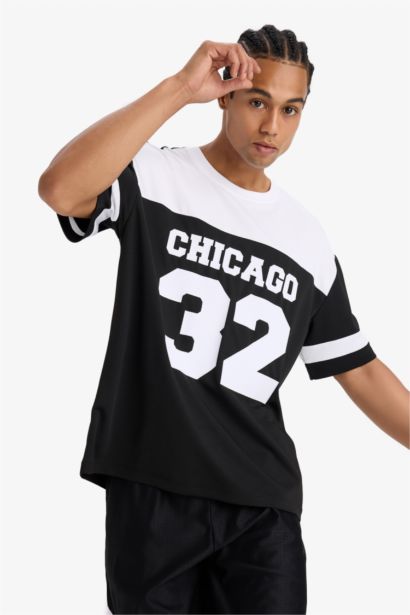 DeFactoFit Oversize Fit Crew Neck Printed Sports T-Shirt