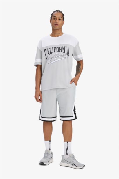 Hızlı Kuruyan Oversize Geniş Kalıp Bisiklet Yaka Baskılı Sporcu Kısa Kollu Tişört