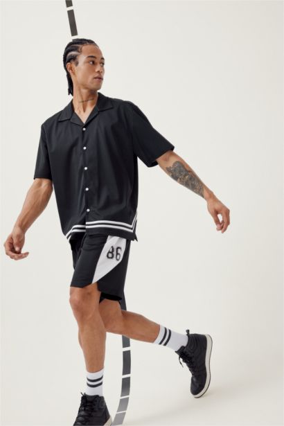 DeFactoFit Oversize Fit Polo Neck Back Printed Sports T-Shirt