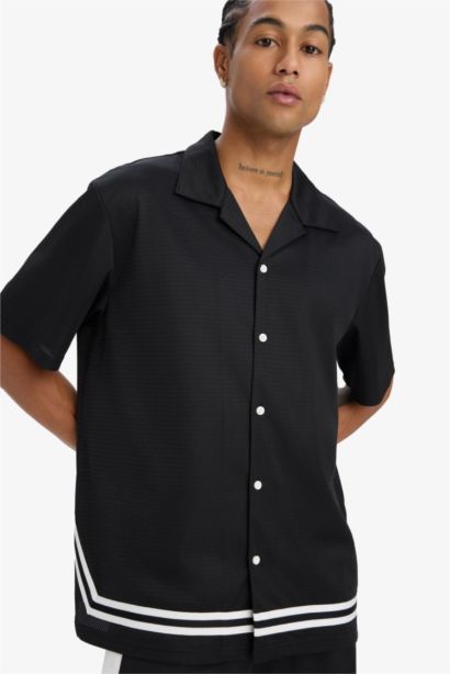 DeFactoFit Oversize Fit Polo Neck Back Printed Sports T-Shirt