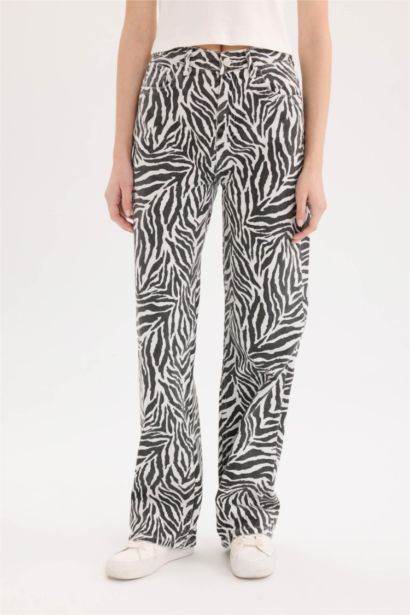 Straight Fit Zebra Desenli Gabardine Trousers