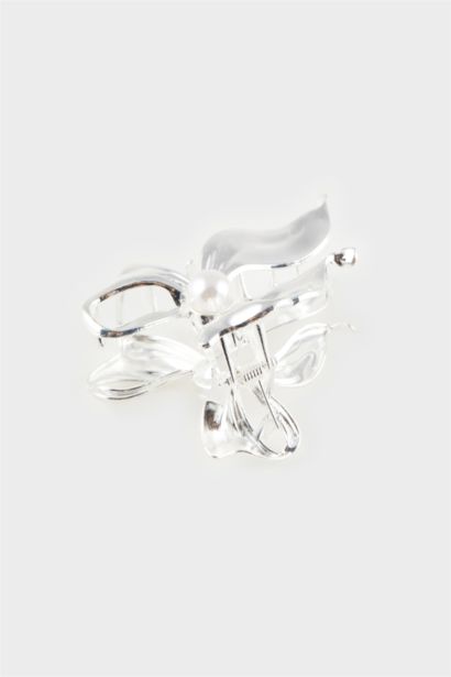 مشبك شعر فضي فيونكة مع لؤلؤة نسائي