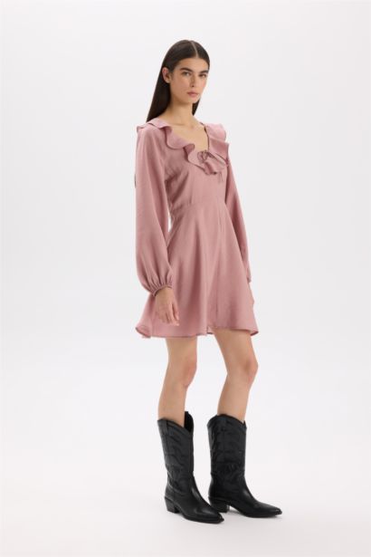 V-Neck modal Balloon Sleeves Mini Dress