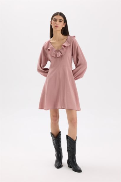 V-Neck modal Balloon Sleeves Mini Dress