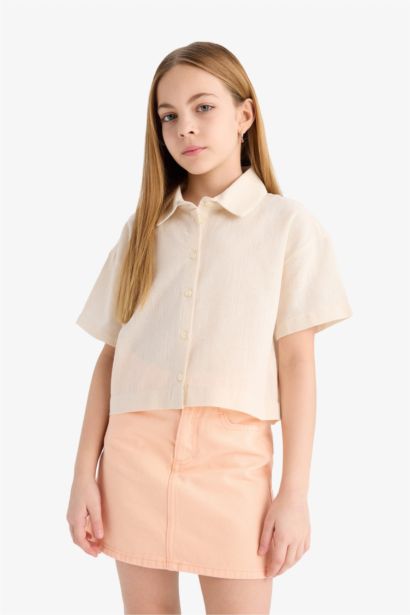 Girl Cropped Fit Cotton Short Sleeve Shirt