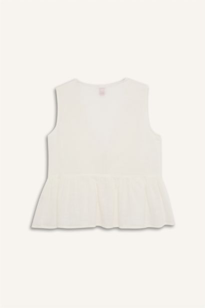 %100 Pamuk Regular Fıt Brode Önden Bağlamalı Beyaz Plaj Üstü