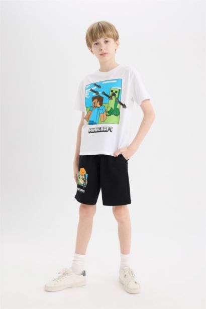 2'li Takım Minecraft Kısa Kollu Tişört Beli Lastikli Şort Alt Erkek Çocuk