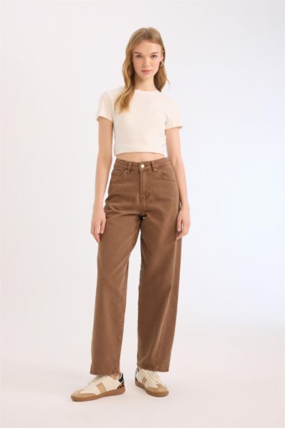 Pantalon baggy à taille normale en gabardine