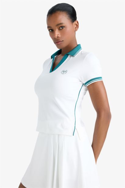 Standart Fit Polo Yaka Baskılı Sporcu Kısa Kollu Beyaz Tişört