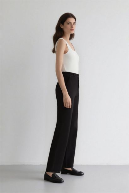 Straight Fit Gabardin Pantolon Yüksek Bel