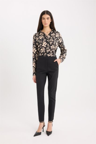 Oversize Fit Shirt Collar Printed Long Sleeve Tunic