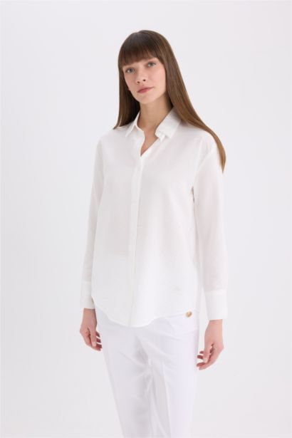 Oversize Geniş Kalıp Basic Düz Uzun Kollu Beyaz Gömlek