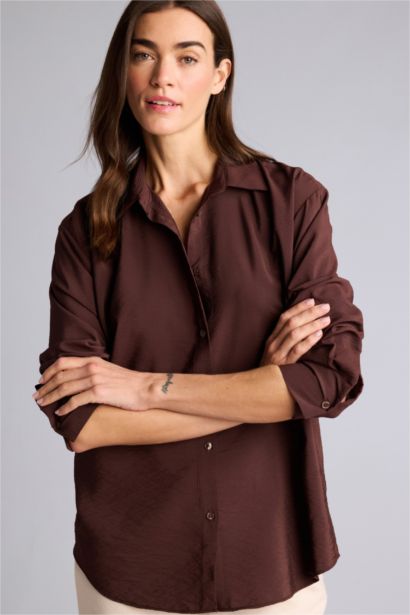 Oversıze Gömlek Yaka Uzun Kollu Gömlek