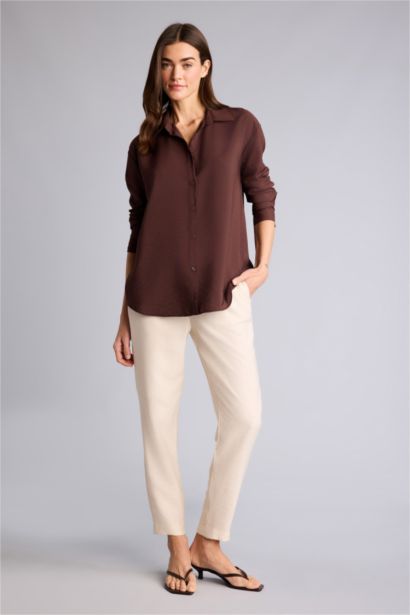 Oversıze Gömlek Yaka Uzun Kollu Gömlek