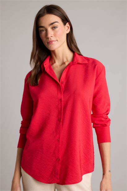 Oversıze Gömlek Yaka Uzun Kollu Gömlek