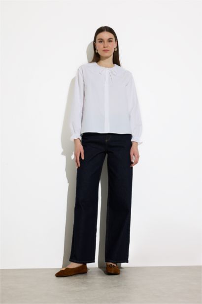 قميص بوبلين قصة عادية ردن طويل