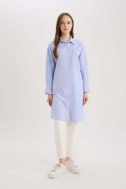 Relax Fit Poplin Shirt Collar Long Sleeve Tunic