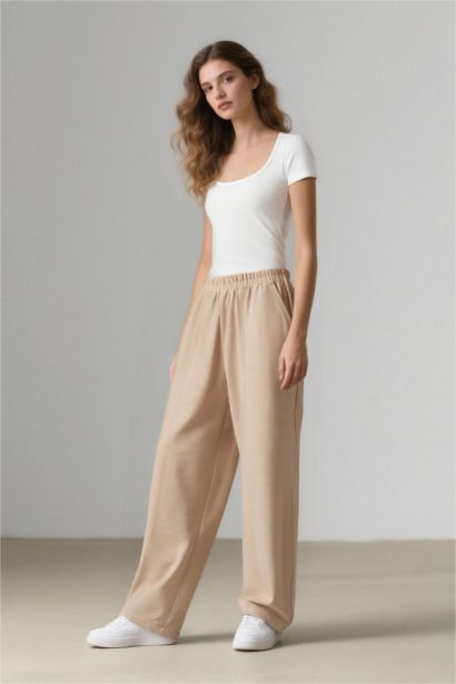 Beli Lastikli Basic Düz Harem Pantolon