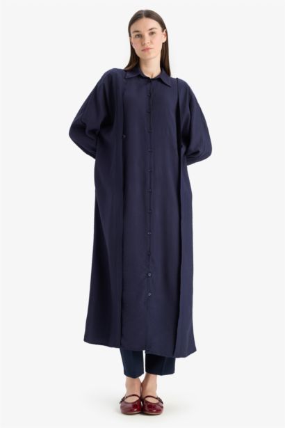 Robe Tissée À Manches Longues Col De Chemise