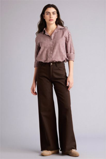 Cotton Wide Leg Normal Waist Gabardine Trousers