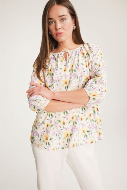 Regular Fit Flap Collar Long Sleeve Blouse