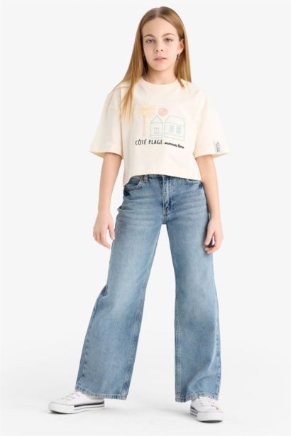 T-shirt imprimé à manches courtes et col rond pour fille