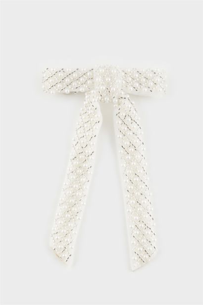 Woman Pearl Ribbon Hair Clips