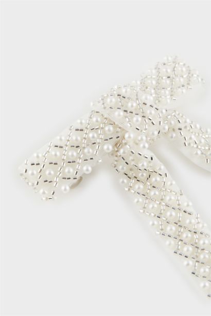 Woman Pearl Ribbon Hair Clips