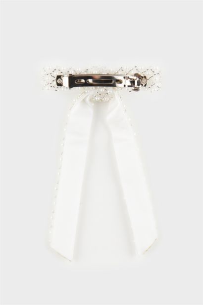 Woman Pearl Ribbon Hair Clips