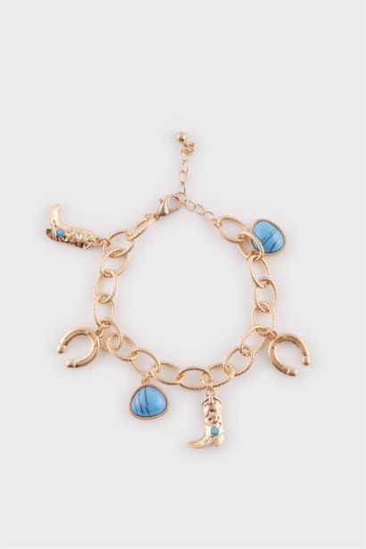 Lot de 2 Bracelets dorés avec pierres bleues pour femme