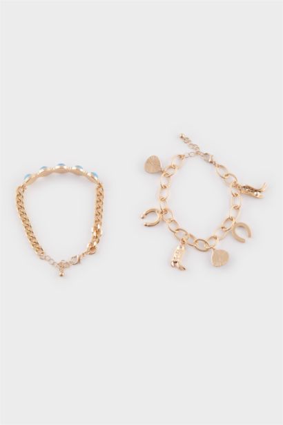 Lot de 2 Bracelets dorés avec pierres bleues pour femme