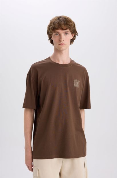 تيشيرت قطن أوفر سايز مطبوع برقبة مستديرة