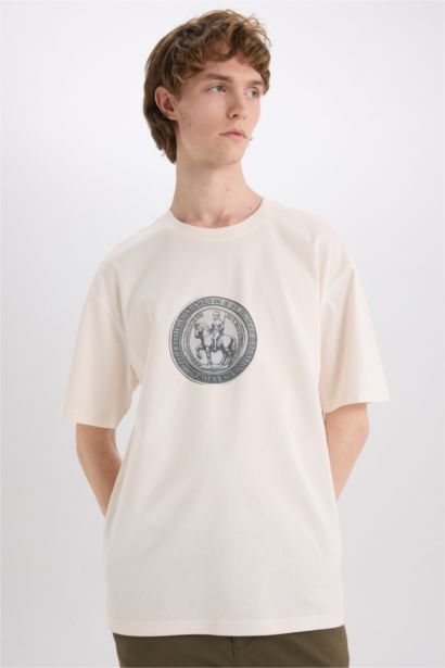 تيشيرت قطن أوفر سايز برقبة مستديرة