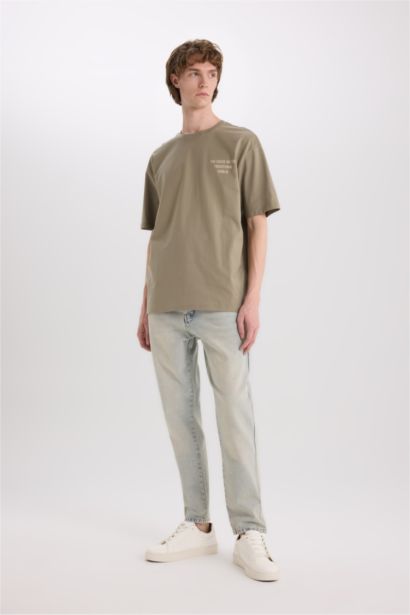 Cotton Boxy Fit Crew Neck Back Printed T-Shirt