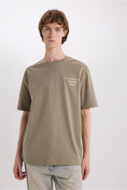 Cotton Boxy Fit Crew Neck Back Printed T-Shirt