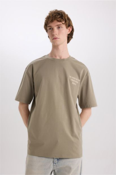 Cotton Boxy Fit Crew Neck Back Printed T-Shirt