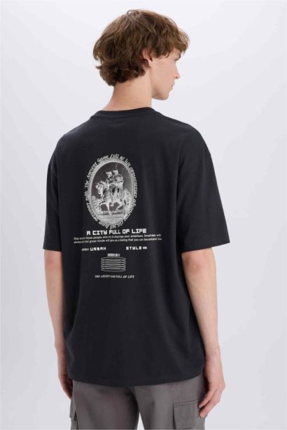 Cotton Boxy Fit Crew Neck Back Printed T-Shirt