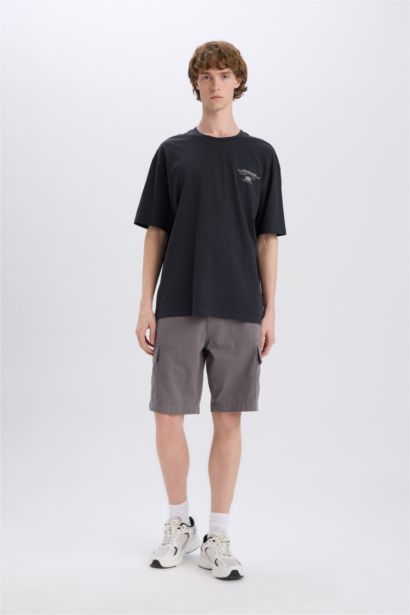 Cotton Boxy Fit Crew Neck Back Printed T-Shirt