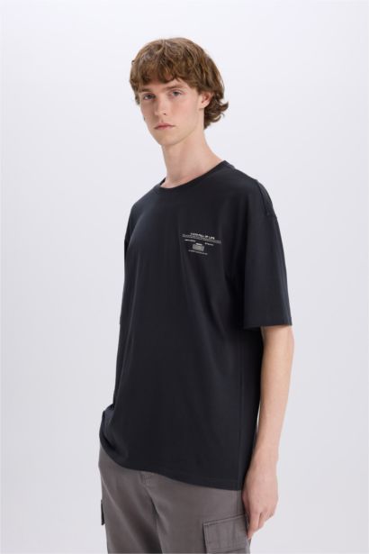 Cotton Boxy Fit Crew Neck Back Printed T-Shirt