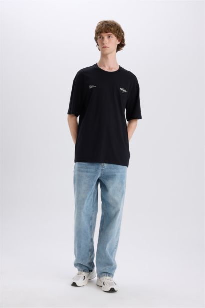 Cotton Boxy Fit Crew Neck Back Printed T-Shirt