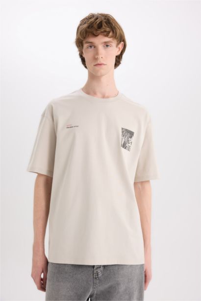 تيشيرت قطن اوفر سايز مطبوع برقبة مستديرة