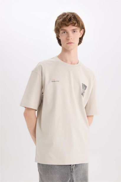 تيشيرت قطن اوفر سايز مطبوع برقبة مستديرة