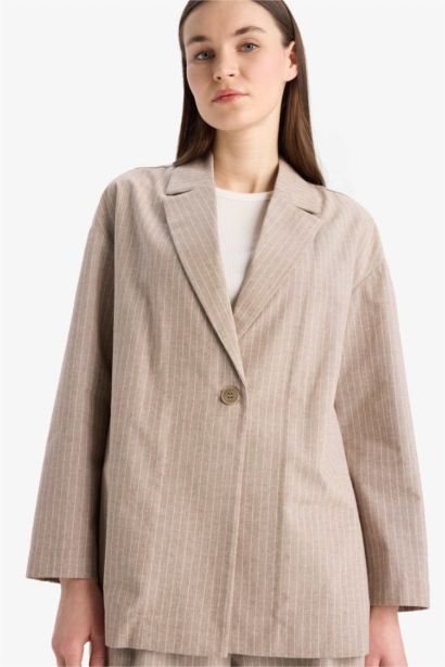 Relax Fit Jacket Collar Striped Linen Blazer