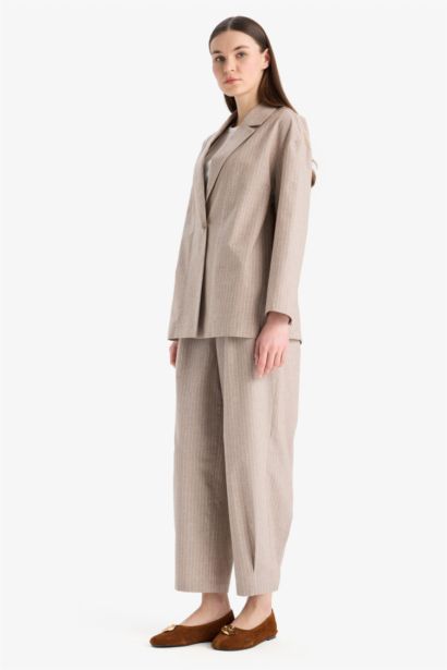 Relax Fit Jacket Collar Striped Linen Blazer