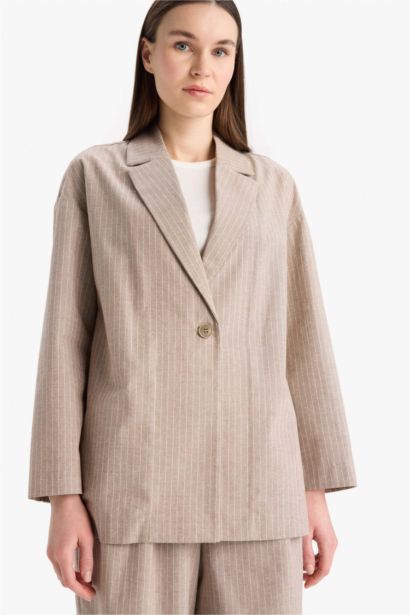 Relax Fit Jacket Collar Striped Linen Blazer