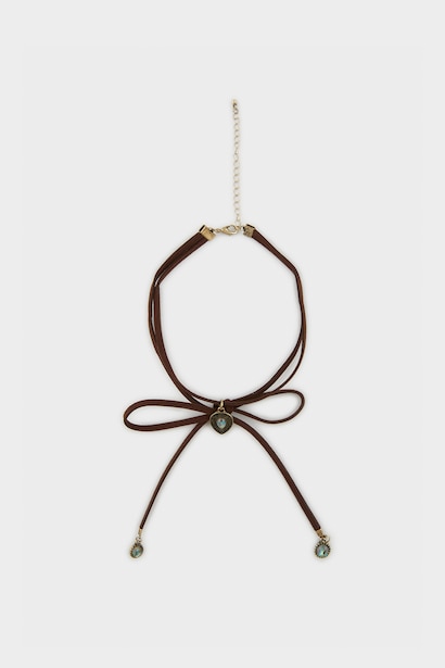 Woman Black String Ribbon Necklace